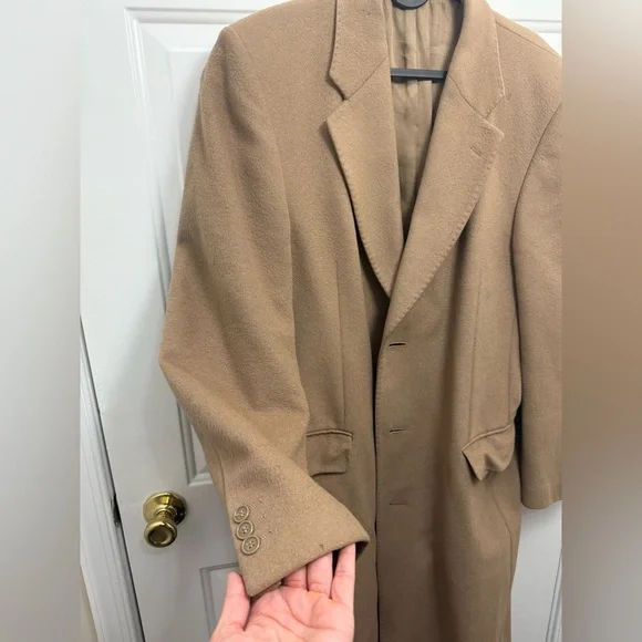 Men’s Vintage Givenchy Monsieur Tan Wool Cashmere Coat Size 48 Luxury Designer